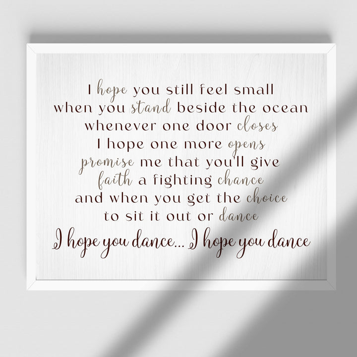 I Hope You Dance Country Music Song Art Print -14 x 11" Inspirational Song Lyrics-Wall Art Decor-Ready to Frame. Rustic Typographic Print. Home-Bedroom-Studio Decor. Perfect Gift For Country Fans!