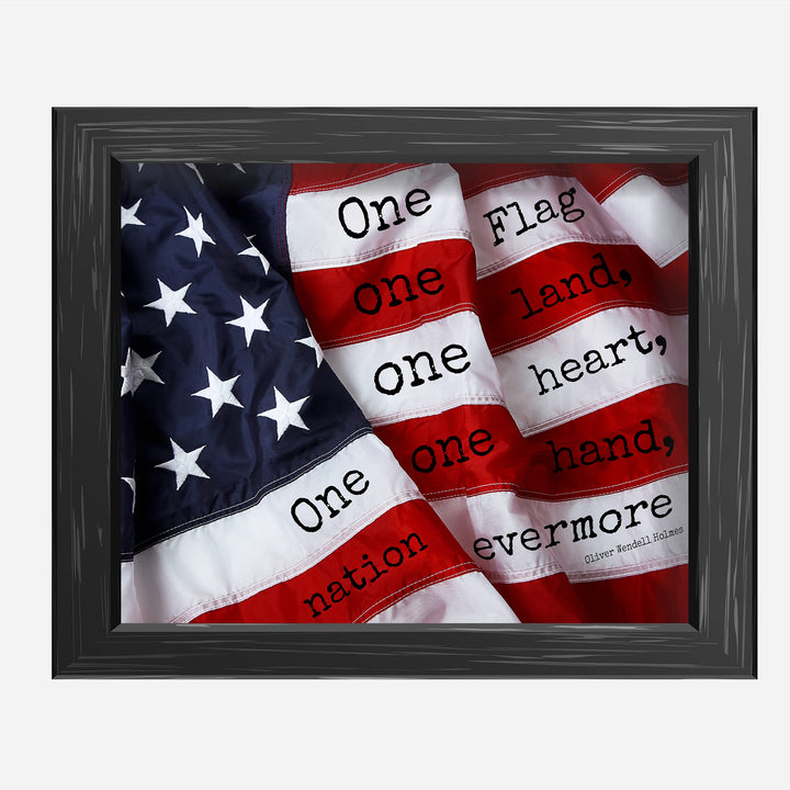 Oliver Wendell Holmes-"One Hand, Flag, Nation Evermore"-Supreme Court Justice History Quotes -10 x 8" American Flag Wall Art Print-Ready to Frame. Home-Law-Office-Library Decor. Great Patriotic Gift!