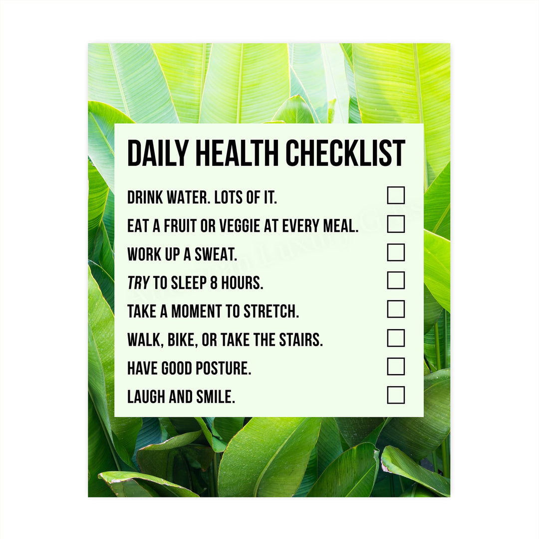 Daily Health Checklist-Motivational Quotes Wall Art-8 x 10" Typographic Diet-Exercise-Fitness Print-Ready to Frame. Home-Office-Gym-Locker Room-Classroom Decor. Perfect Sign for Motivation!