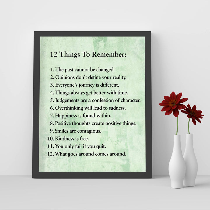 "12 Things To Remember"- Inspirational Wall Art- 8 x 10" Print Wall Decor -Ready to Frame. Modern Typographic Print for Home-Office-School Decor. Great Positive Thinking &amp; Graduation Gift!