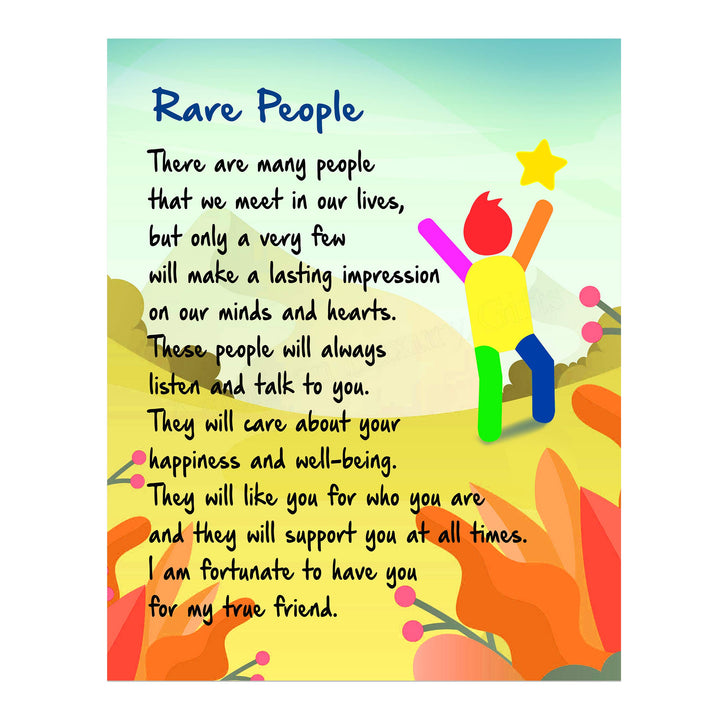 Rare People Inspirational Friendship Wall Art Sign -11 x 14" Modern Typographic Poster Print-Ready to Frame. Motivational Home-Office-School-Dorm Decor. Great Gift &amp; Reminder of True Friends!