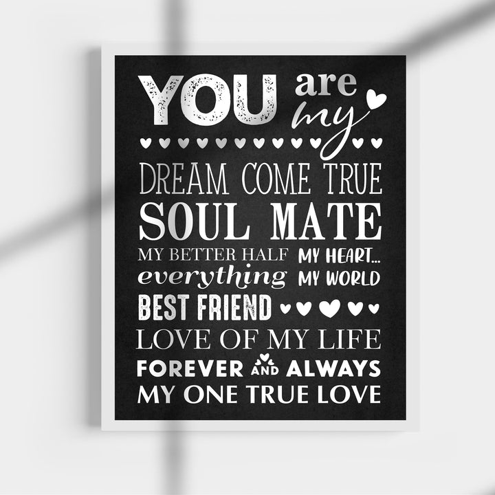 You Are My Dream Come True Love Quotes Wall Art Decor -11 x 14" Inspirational Love &amp; Marriage Poster Print-Ready to Frame. Romantic Gift for Spouse-Newlyweds. Perfect Wedding-Anniversary Present!