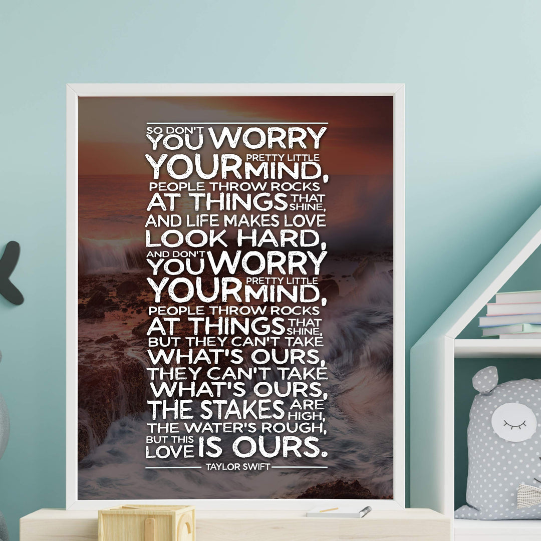 This Love Is Ours Song Lyric Wall Art -11 x 14" Pop Music Poster Print-Ready to Frame. Ocean Sunset Photo Print. Rustic Decor for Home-Office-Studio-Dorm. Great Gift for Taylor Swift Fans!