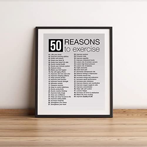 "50 Reasons to Exercise" Motivational Quotes Exercise Wall Sign -11 x 14"