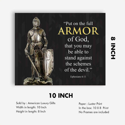 Put On the Full Armor of God-Ephesians 6:11-Bible Verse Wall Art -10 x 8" Scripture Poster Print-Ready to Frame. Perfect Decor for Home-Office-Church. Great Spiritual Gift and Christian Decoration!