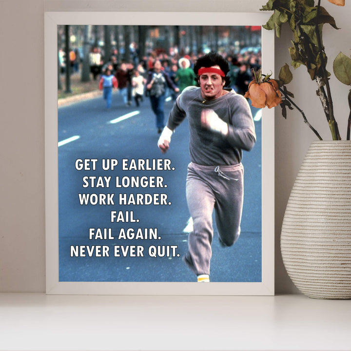 Work Harder-Never Ever Quit-Motivational Exercise Wall Decor -8 x 10" Fitness Print-Ready to Frame. Inspirational Home-Office-Gym-Studio Decor. Great Gift of Motivation! Perfect for Stallone Fans!