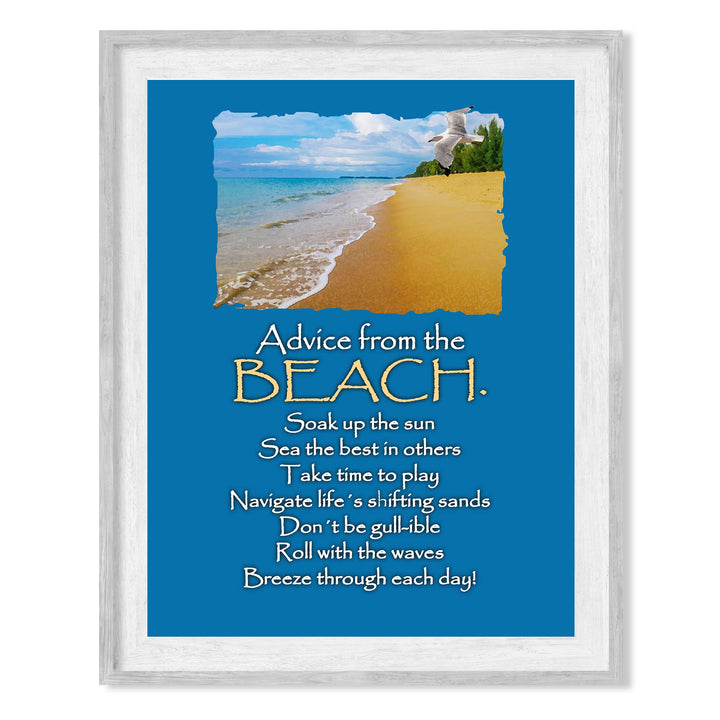 Advice From the Beach Fun Ocean Themed Wall Art Sign -8 x 10" Rustic Coastal Print -Ready to Frame. Funny Wall Prints for Home-Beach House-Ocean-Nautical Theme Decor! Cute Inspirational Gift!