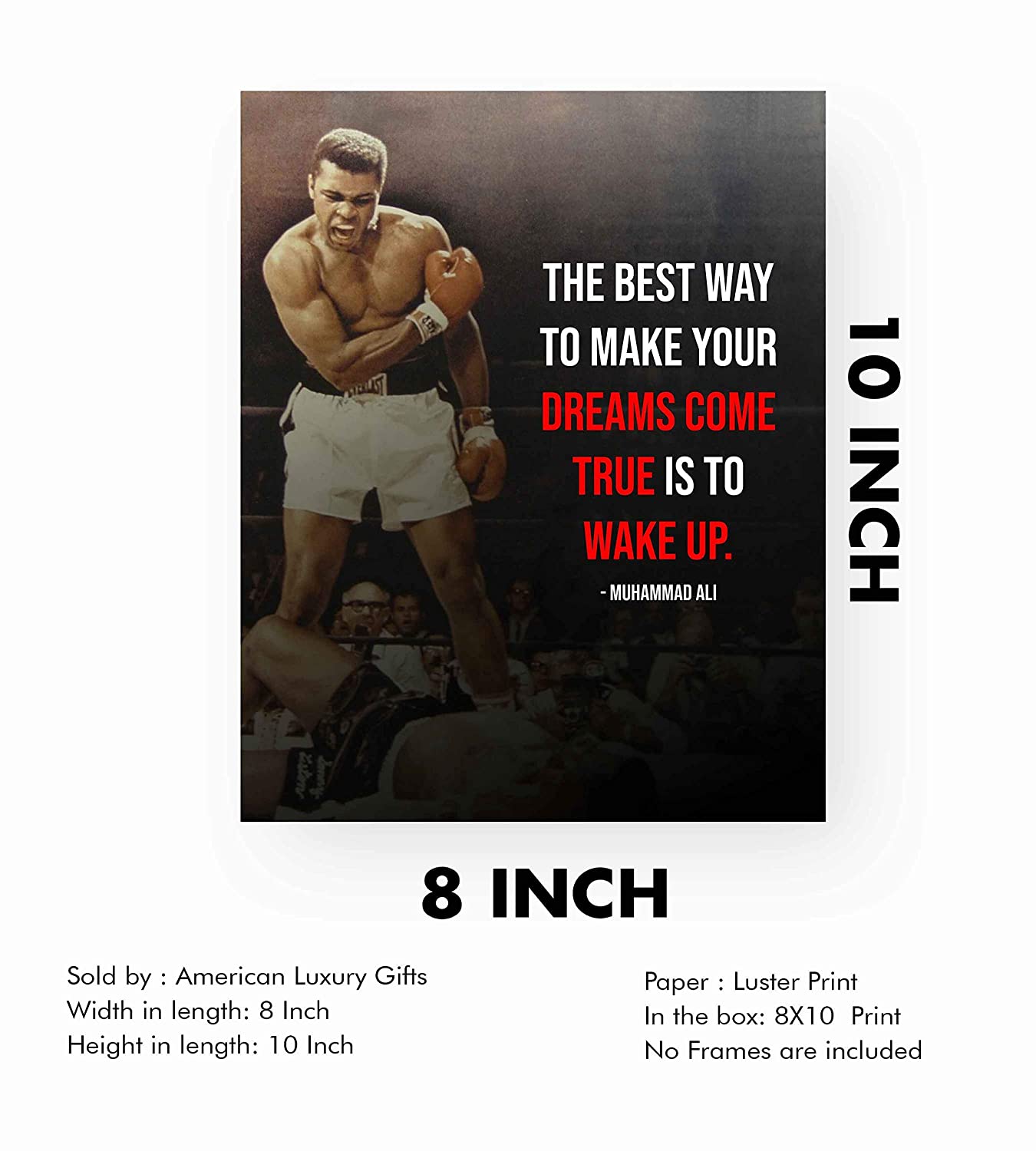 Muhammad Ali Quotes Wall Art-"Best Way to Make Dreams Come True-Wake Up"-8 x 10"