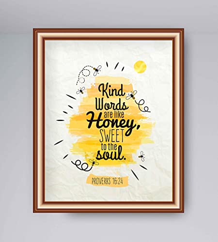 Proverbs 16:24-"Kind Words Are Like Honey"-Bible Verse Wall Art Sign-8 x 10"