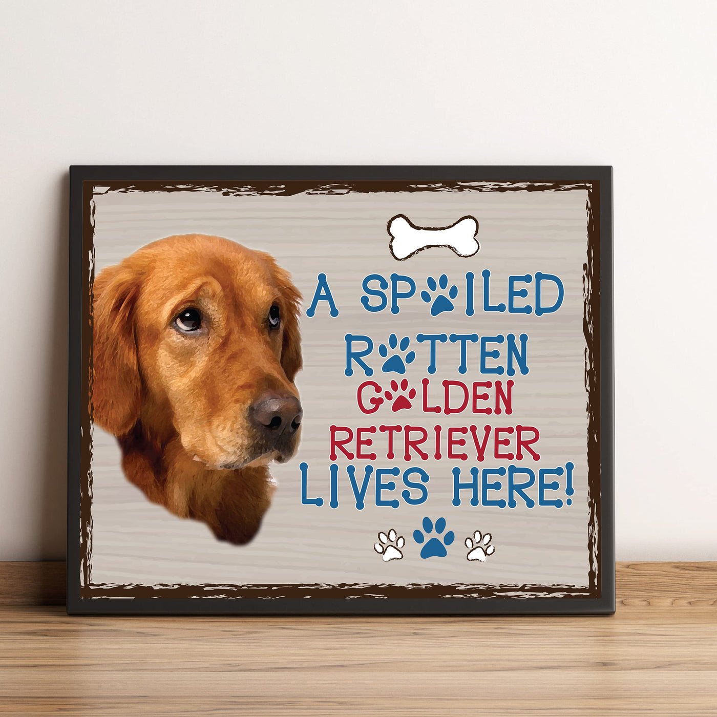 Golden Lab- Dog Poster Print-10 x 8" Wall Decor Sign-Ready To Frame."A Spoiled Rotten Golden Retriever Lives Here". Perfect Pet Wall Art for Home-Kitchen-Cave-Bar-Garage. Great Gift for Lab Lovers.