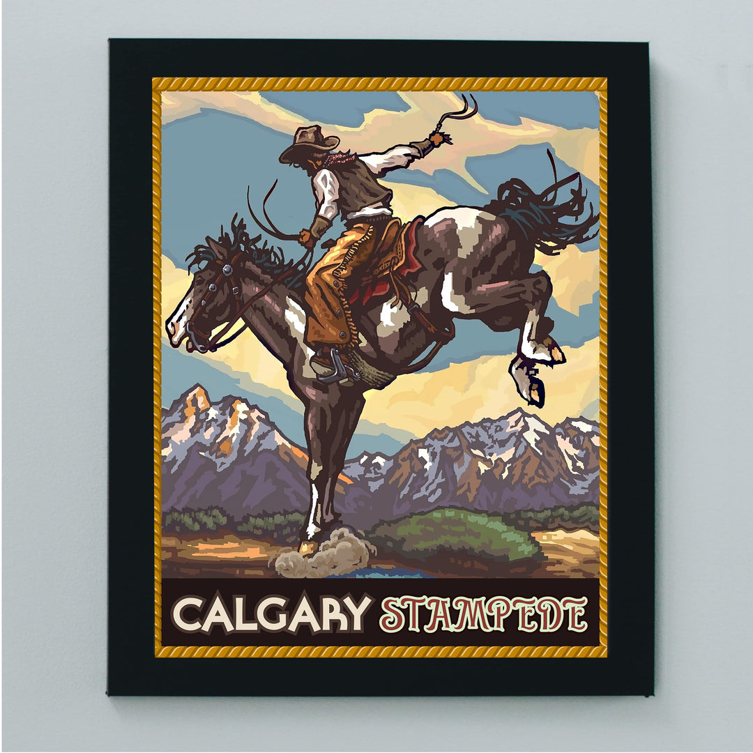 "Calgary Stampede" Cowboy Riding Horse Wall Art Sign -8 x 10" Country Rustic Rodeo Poster Print -Ready to Frame. Home-Office-Farmhouse Decor. Perfect Gift for All Cowboys &amp; Cowgirls!