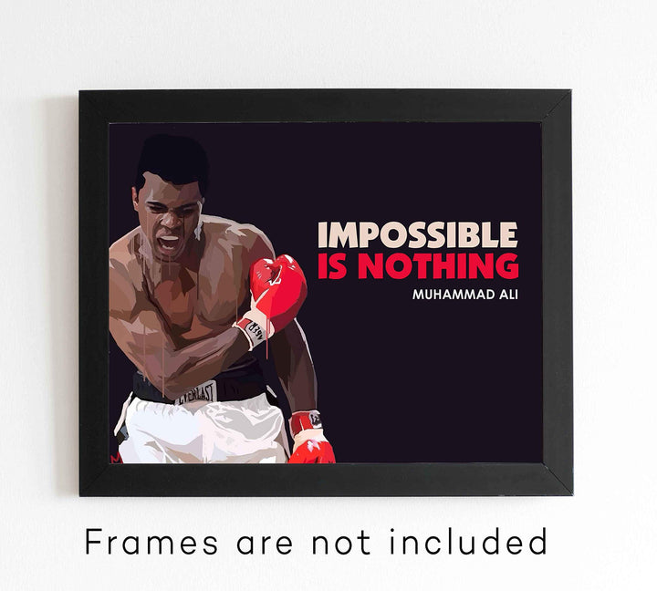 Muhammad Ali Quotes Wall Art-"Impossible Is Nothing"-10x8" Vintage Artwork Boxing Photo. Motivational Poster Print-Ready to Frame. Inspirational Home-Gym-Office-Man Cave Decor. Great for Boxing Fans!