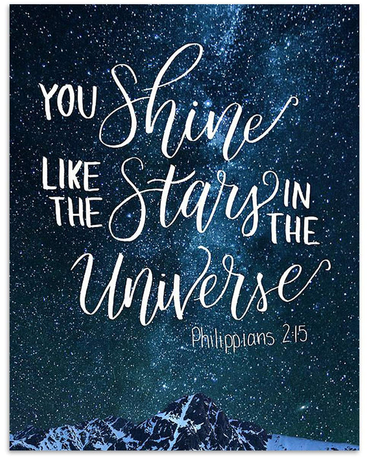 You Shine Like The Stars In The Universe Philippians 2:15- Bible Verse Wall Art- 8x10"- Modern Typographic Design- Poster Print-Ready to Frame. Home-Office-Church D?cor. Great Christian Gift.