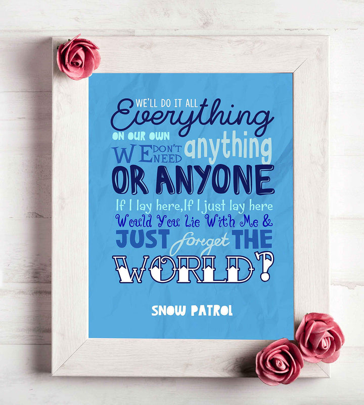 Snow Patrol Band-"Would You Lie With Me &amp; Just Forget the World"-Chasing Cars Song Lyrics-8 x 10" Wall Art Print-Ready to Frame. Home-Office-Studio-Bar-Cave Decor. Great Gift for Pop Rock Music Fans!