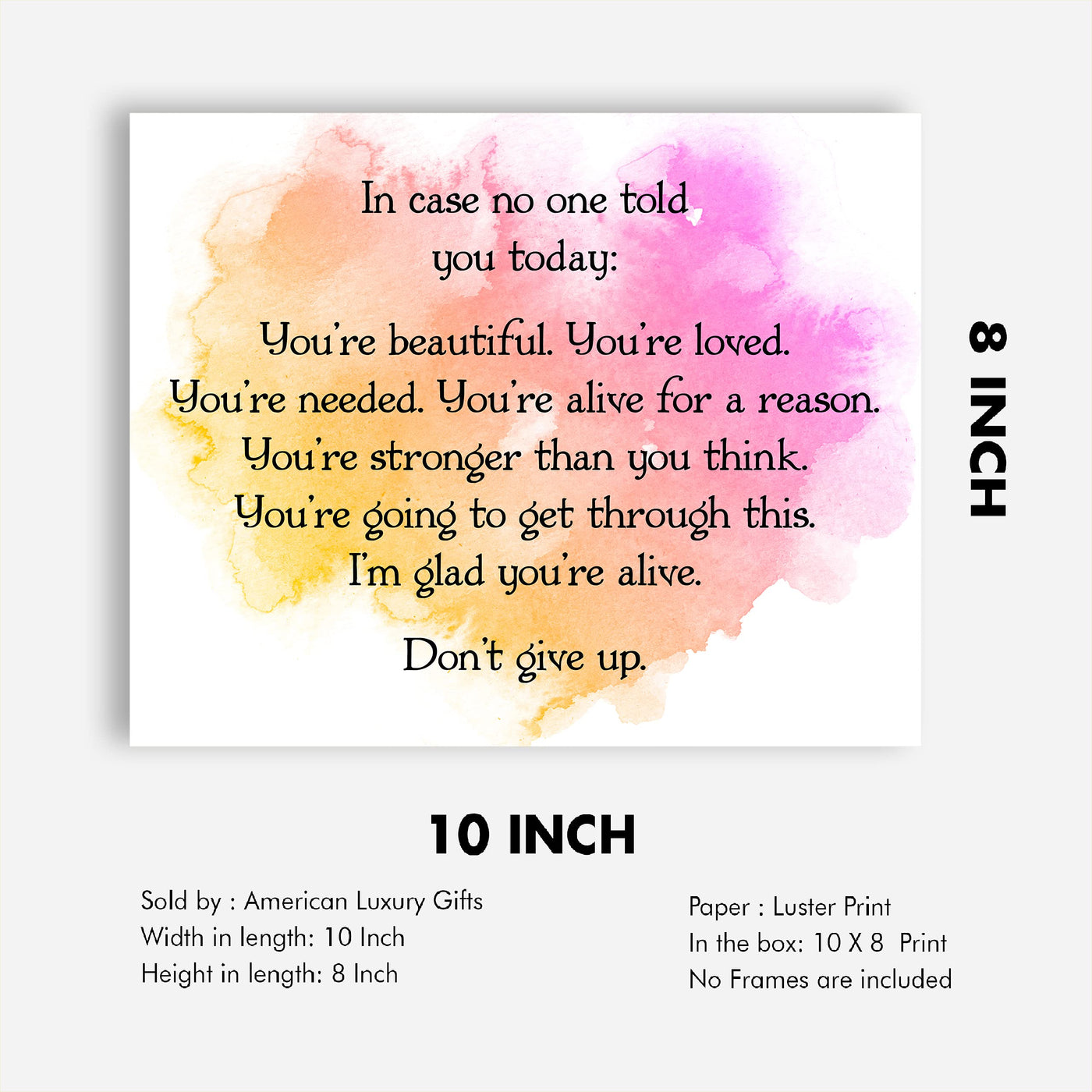 You're Beatiful-Loved-Needed- Inspirational Wall Art - 10 x 8" Motivational Art Print-Ready to Frame. Home Decor- Office Decor. Perfect For Building Confidence in Children, Friends & Graduates!