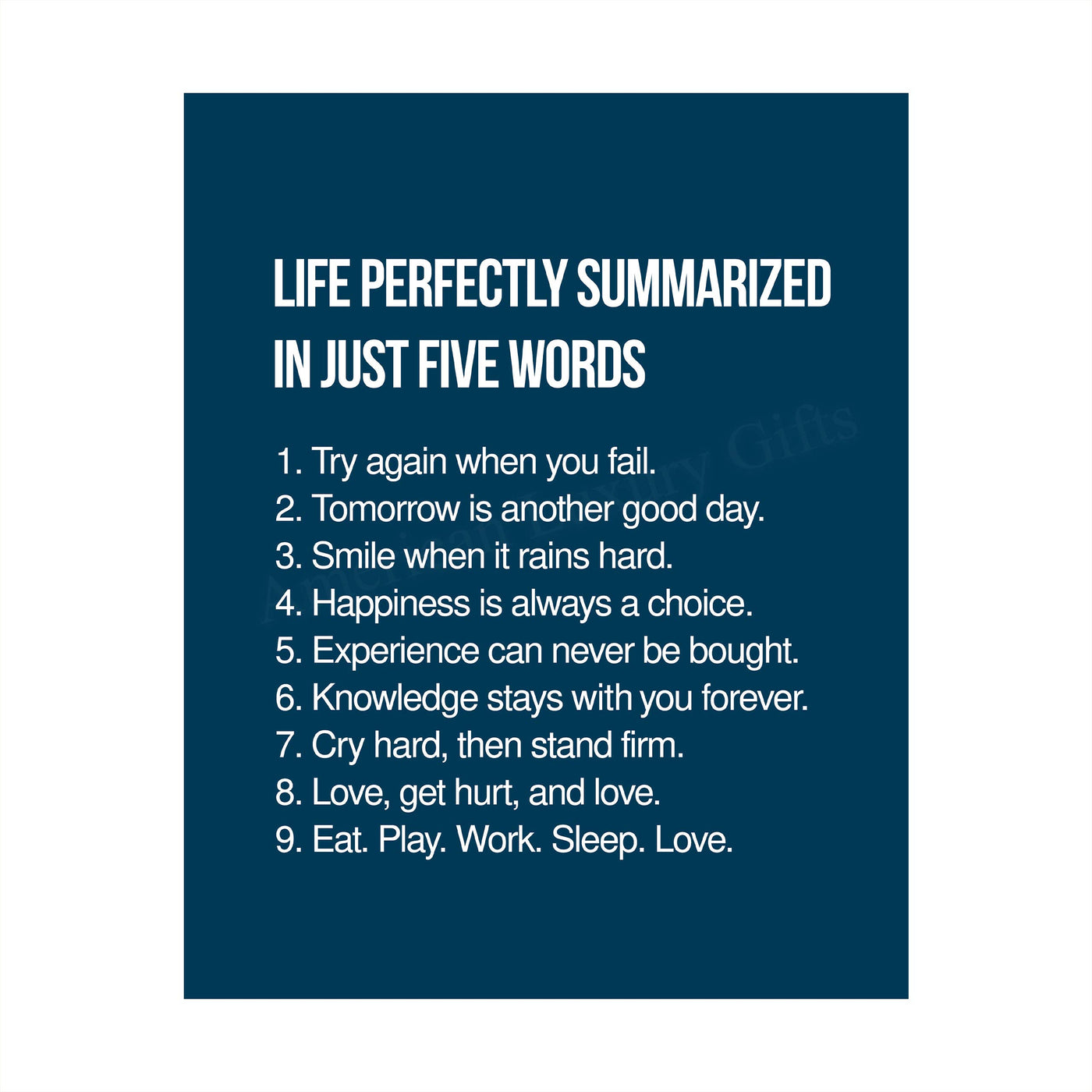 Life Perfectly Summarized In Five Words Inspirational Quotes Wall Sign -8 x 10" Modern Poster Print-Ready to Frame. Positive Home-Office-School-Motivational Decor. Perfect Life Lessons for All!