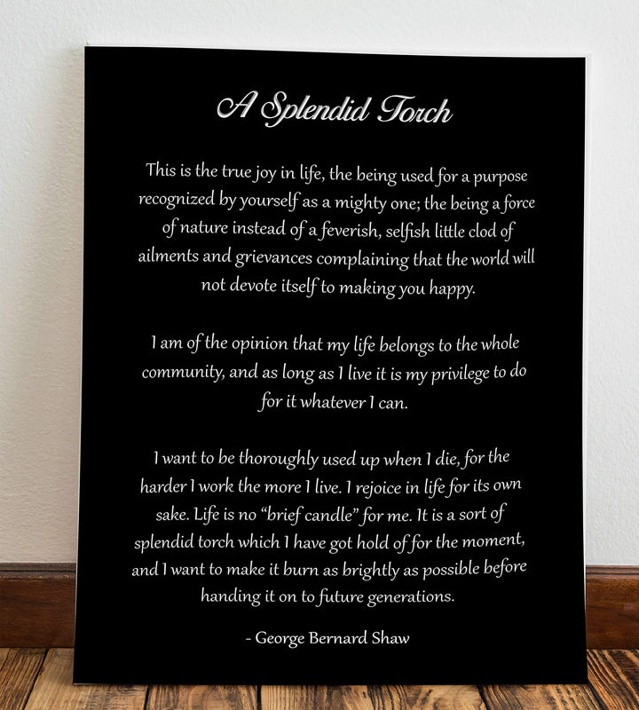 A Splendid Torch-George Bernard Shaw Poem Page Print- 8 x 10" Inspirational Wall Art. Modern Typography Print-Ready To Frame. Home-Office-Study-Library Decor. Great Art Gift for Poetry Fans.