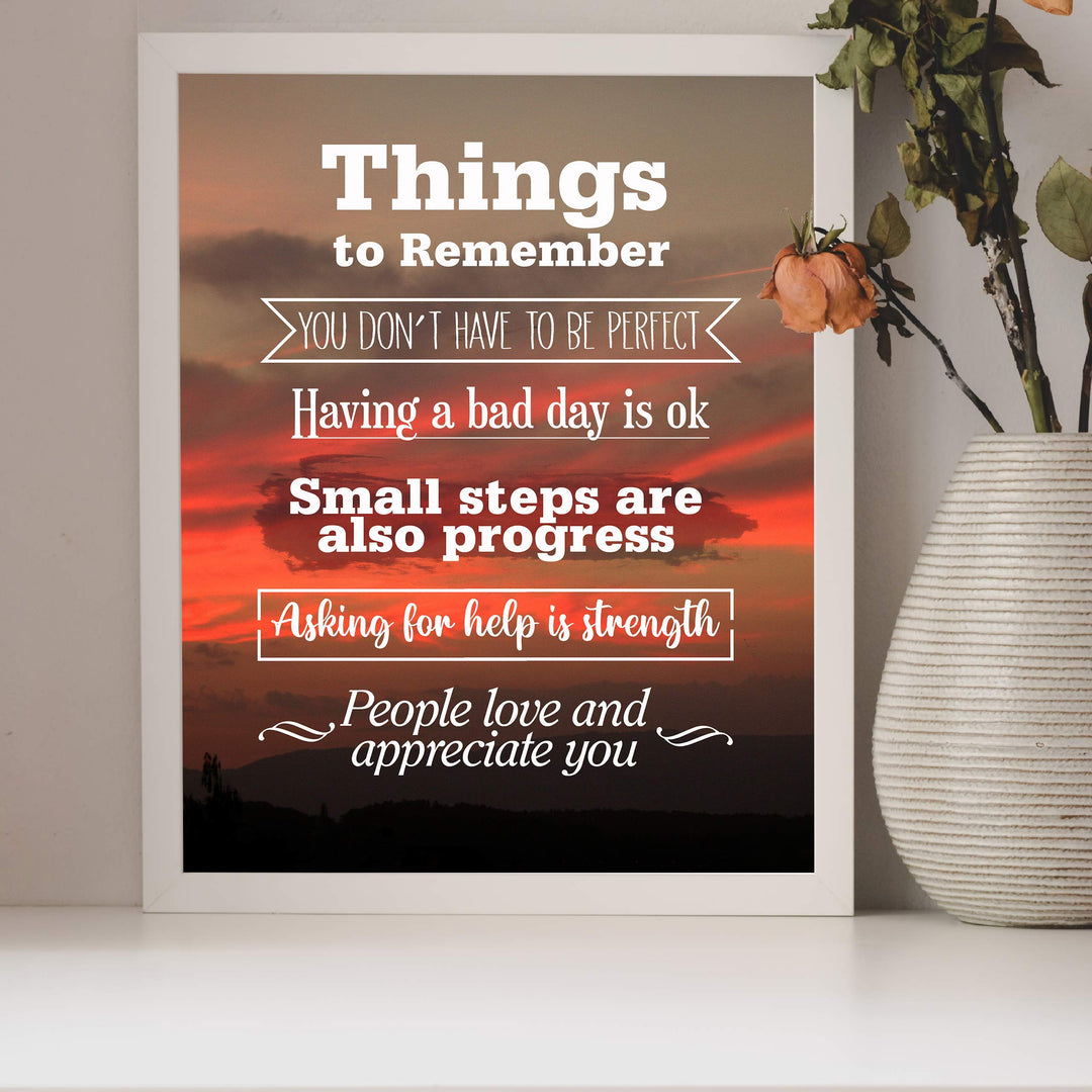 Things to Remember-Make Life Better-Wall Art Sign- 8 x 10" Inspirational Sunset Print-Ready to Frame. Motivational Print for Home-Office-School-Dorm Decor. Great Reminders for Inspiration!