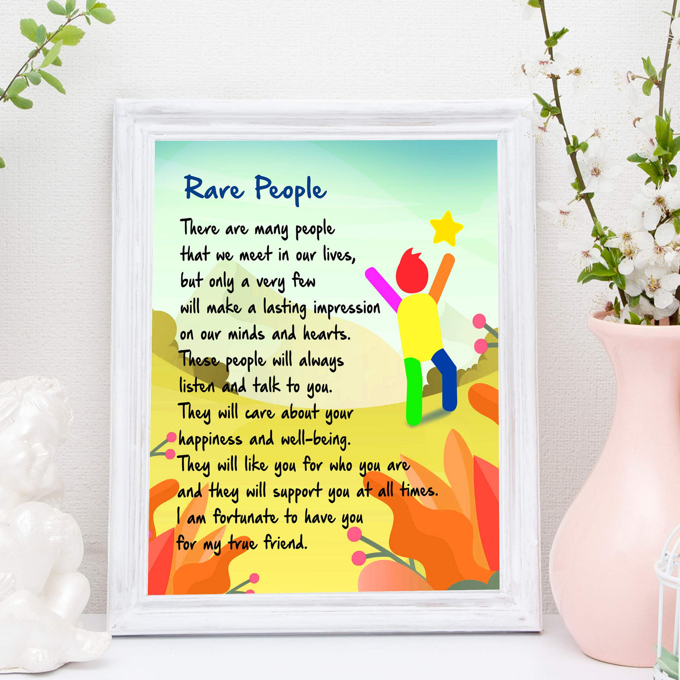 Rare People Inspirational Friendship Wall Art Sign -11 x 14" Modern Typographic Poster Print-Ready to Frame. Motivational Home-Office-School-Dorm Decor. Great Gift & Reminder of True Friends!