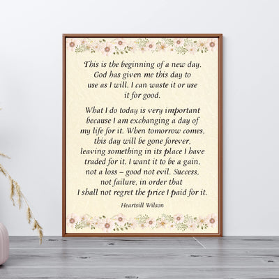 This Is the Beginning of New Day Inspirational Quotes Wall Art Sign -11 x 14" Pink Floral Wall Print -Ready to Frame. Motivational Home-Office-Christian Decor & Gifts. Quote by Heartsill Wilson.