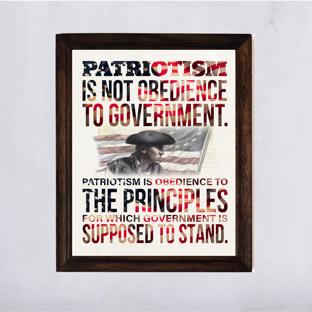 "Patriotism Not Obedience to Government"-Patriotic USA Wall Art Decor -8 x 10" American Flag Print -Ready to Frame. Home-Office-Military-Cave Decor. Great Gift for Active Duty -Veterans!