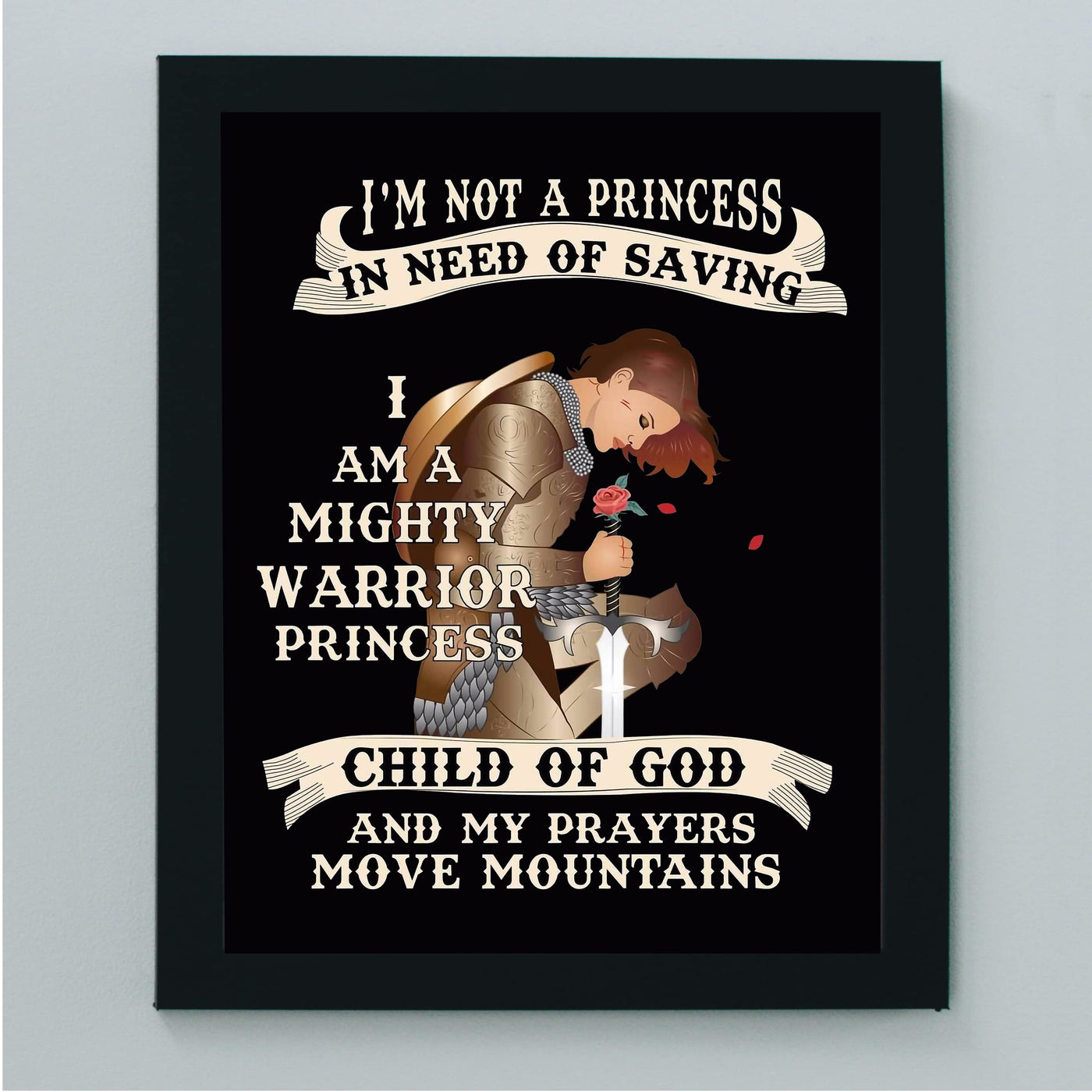 I'm A Mighty Warrior Princess- Inspirational Christian Wall Art -8x10"-Armor of God Wall Print -Ready to Frame. Home-Bedroom-Office-Church Decor. Great Gift for Confidence in All Women-Teens-Girls!