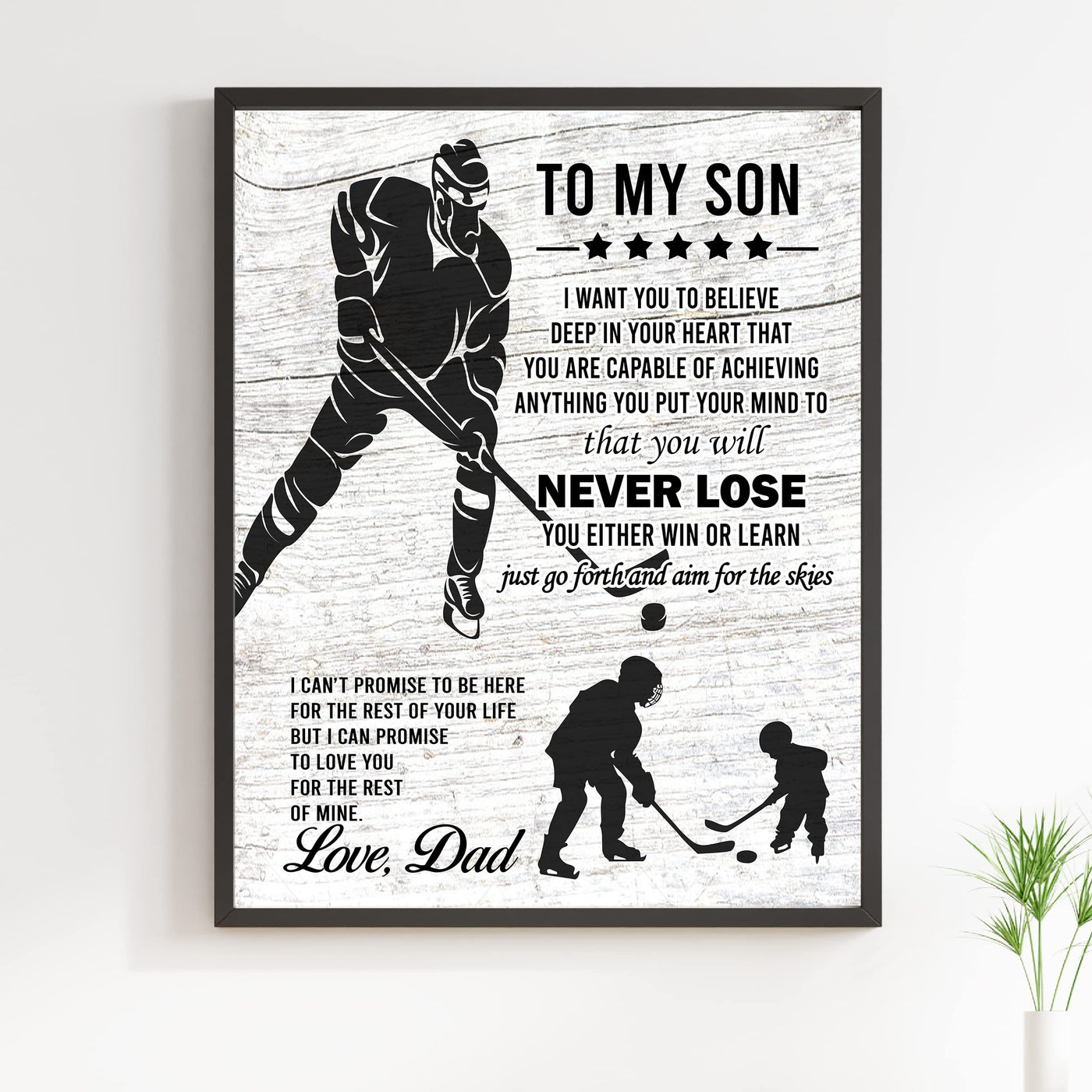 "To My Son -Never Lose- Win or Learn" Inspirational Family Wall Art Sign -11x14" Typographic Sports Poster Print -Ready to Frame. Loving Message for Any Son. Great Keepsake Gift Love Dad!