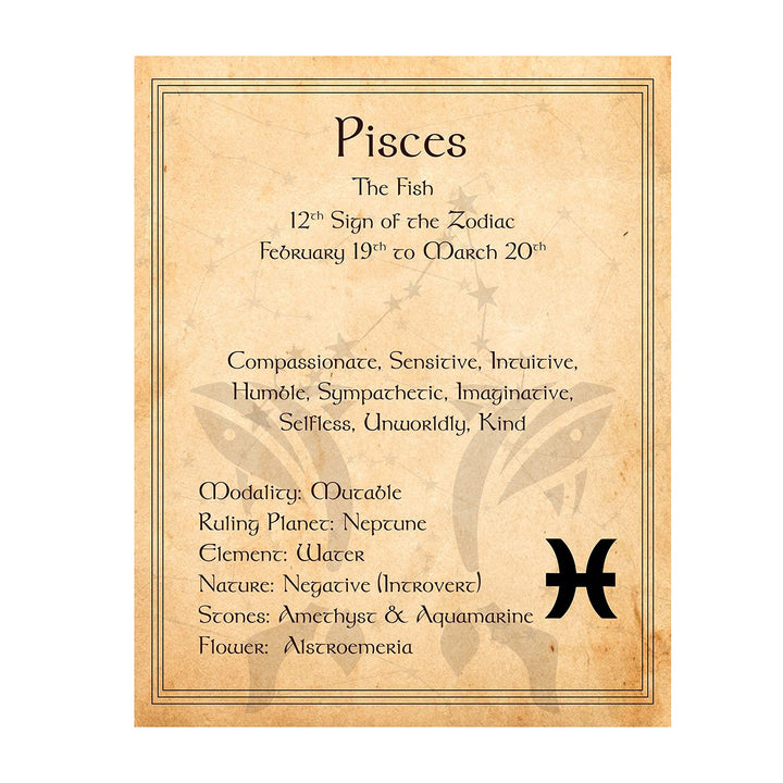 Pisces-The Fish- Zodiac Sign Wall Art. 8 x 10" Print Wall Print-Ready to Frame. Constellation Design-Astrology Decor for Home-Office-Bedroom. Horoscope&
