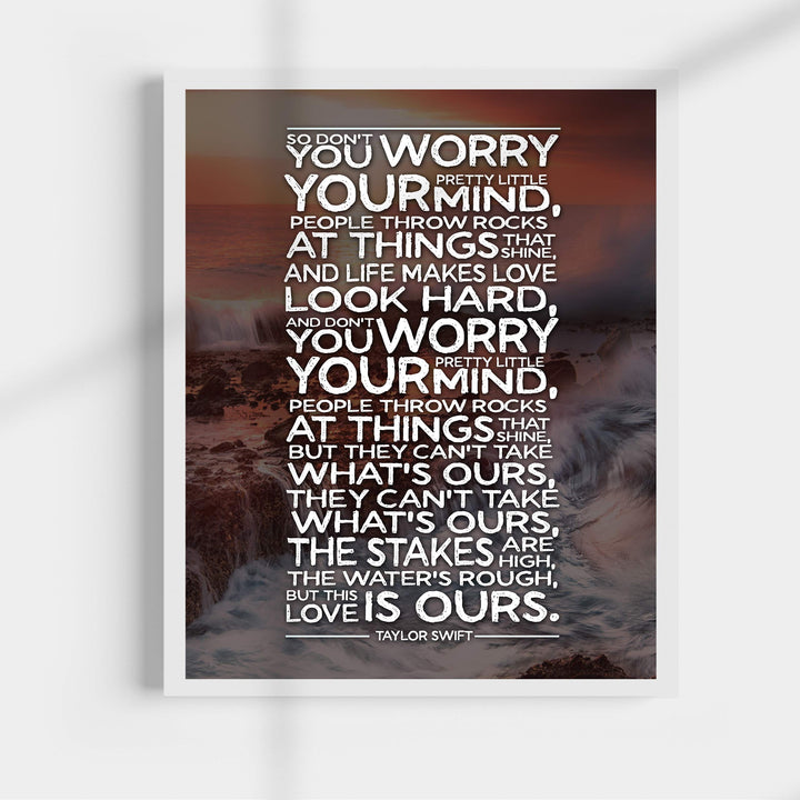 This Love Is Ours Song Lyric Wall Art -11 x 14" Pop Music Poster Print-Ready to Frame. Ocean Sunset Photo Print. Rustic Decor for Home-Office-Studio-Dorm. Great Gift for Taylor Swift Fans!