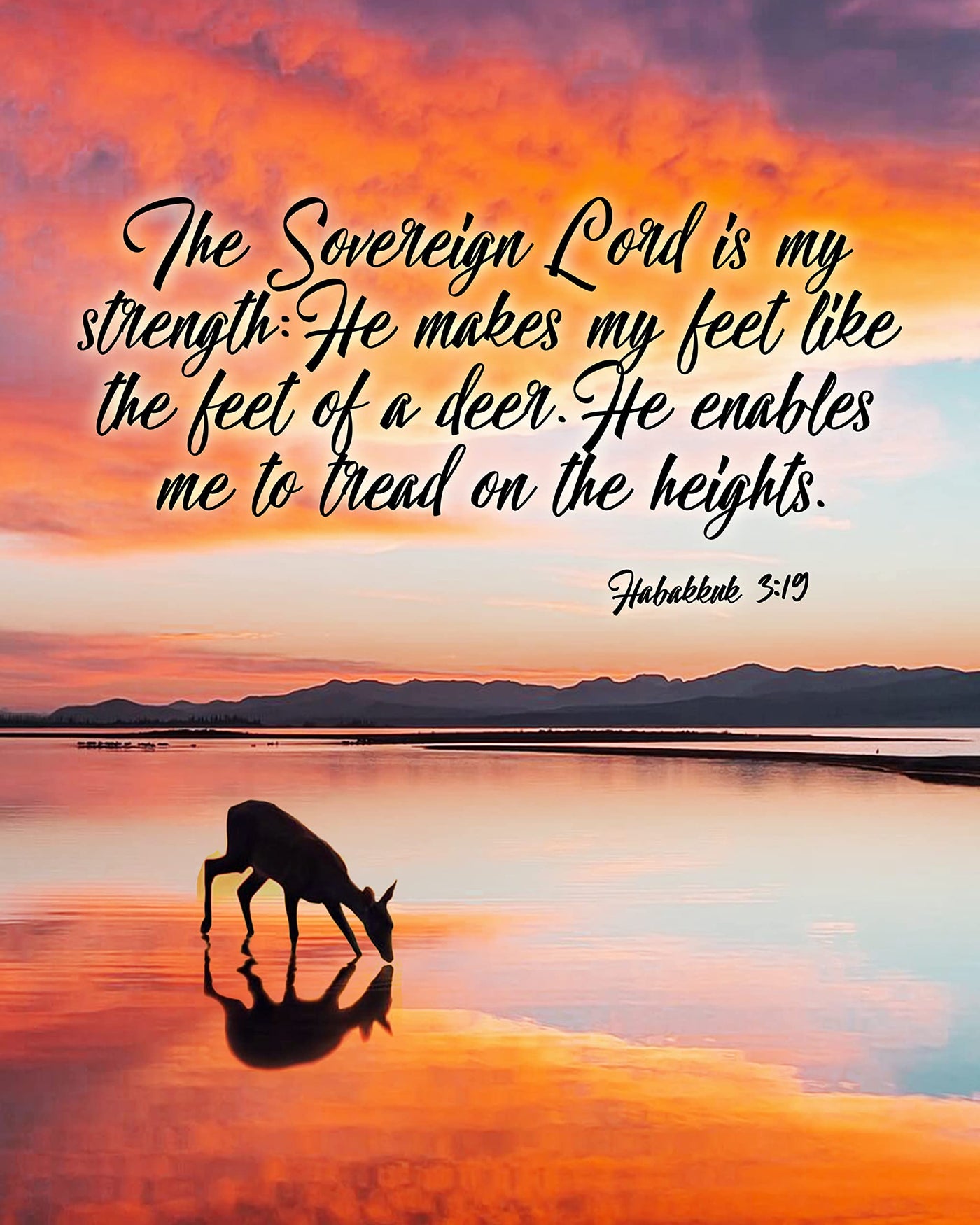 The Sovereign Lord Is My Strength-Bible Verse Wall Art -8x10" Inspirational Beach Sunset Scripture Print-Ready to Frame. Christian Decor for Home-Office-Church. Great Religious Gift! Habakkuk 3:19