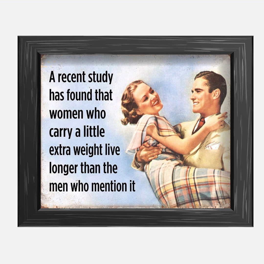Women Who Carry Extra Weight Live Longer Funny Retro Wall Sign -10 x 8" Sarcastic Art Print -Ready to Frame. Humorous Home-Office-Bar-Shop-Man Cave Decor. Fun Novelty Gift! Printed on Photo Paper.