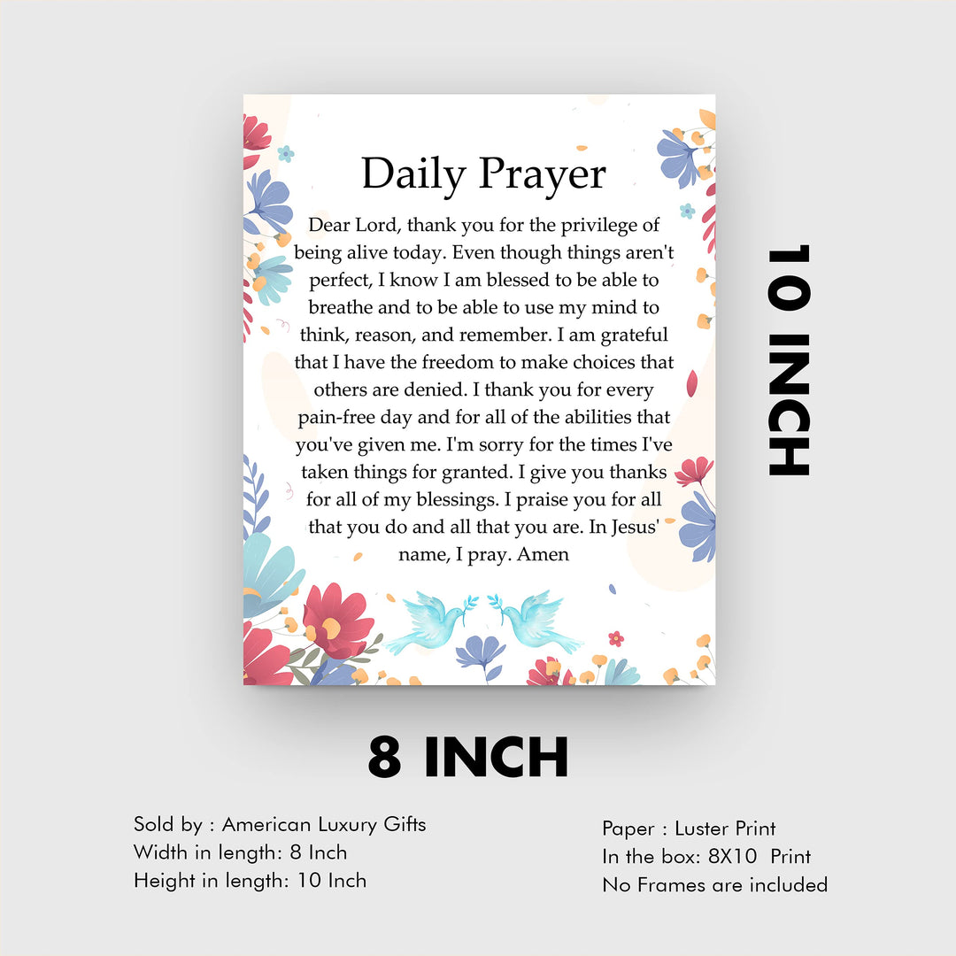 Daily Prayer-Christian Wall Art -8 x 10" Inspirational Scripture Print -Ready to Frame. Floral Design. Perfect Home-Office-Church-Sunday School Decor! Great Religious Gift of Faith &amp; Inspiration!