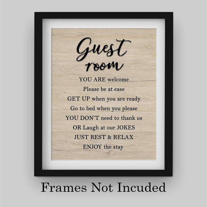 Guest Room-Enjoy The Stay- Welcome Sign Wall Art -8 x 10" Country Rustic Print with Replica Wood Design-Ready to Frame. Home-Guest Room-B&amp;B-Cabin-Lake House-Beach Decor. Printed on Paper-Not Wood.