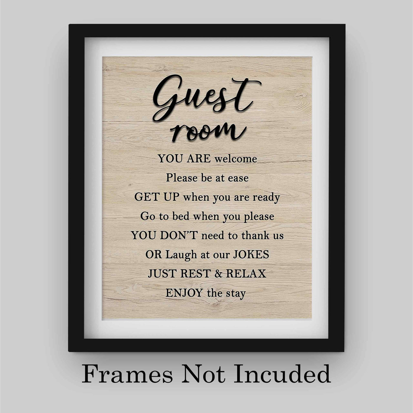 Guest Room-Enjoy The Stay- Welcome Sign Wall Art -8 x 10" Country Rustic Print with Replica Wood Design-Ready to Frame. Home-Guest Room-B&B-Cabin-Lake House-Beach Decor. Printed on Paper-Not Wood.