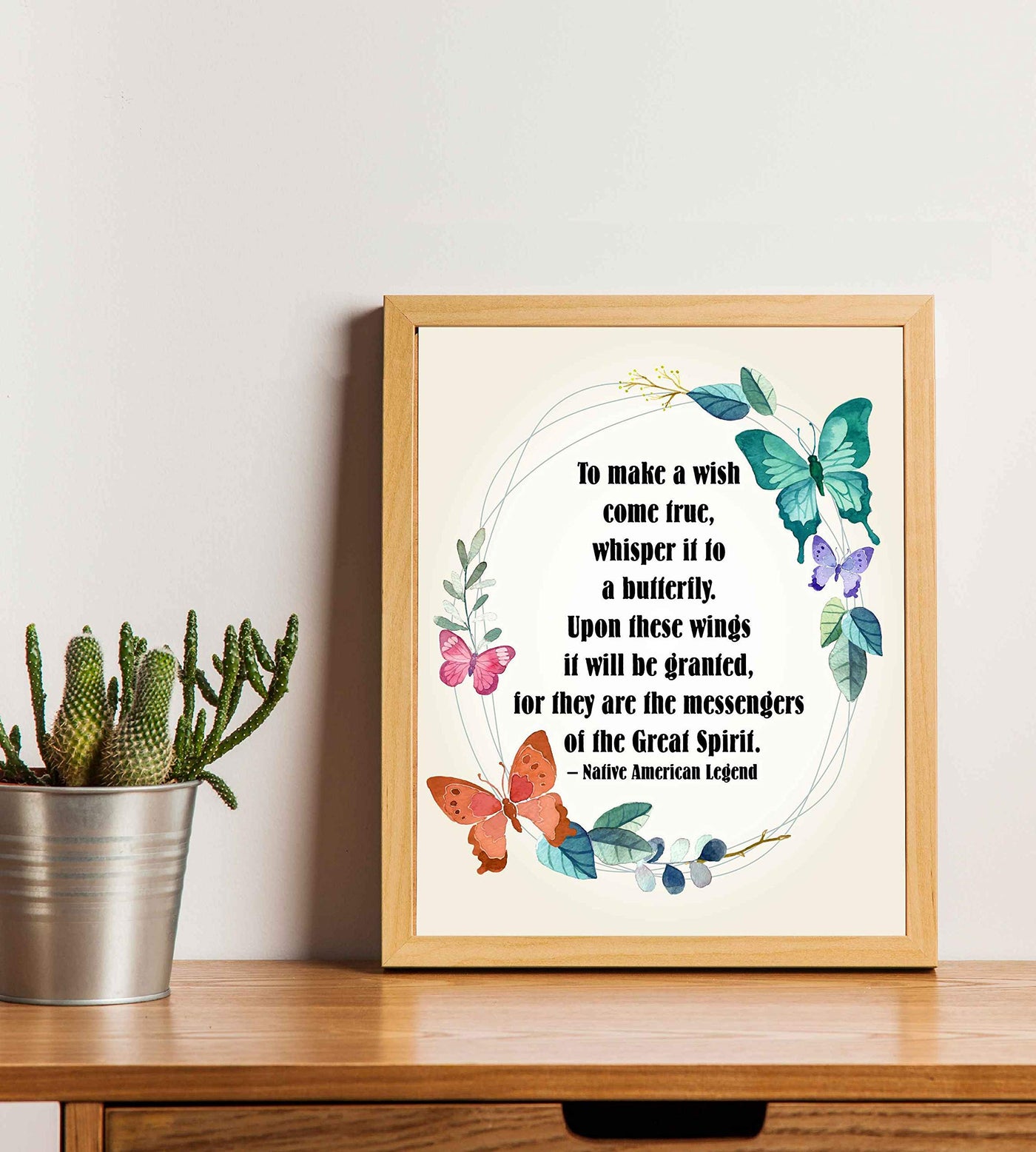 ?Butterflies Are Messengers of the Great Spirit"-Native American Legend- 8 x 10" Inspirational Quotes Wall Art. Abstract Floral Poster Print w/Butterflies-Ready to Frame. Spiritual Home-Office Decor!