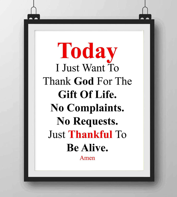 Today I Just Want To Thank God Prayer Wall Art Sign -8 x 10" Modern Typographic Poster Print-Ready to Frame. Inspirational Decor for Home-Office-Church. Perfect Christian Gift! Give Thanks to God!