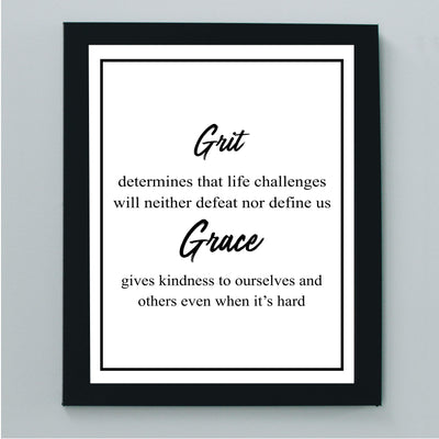 Grit-Life Challenges Neither Defeat Nor Define Us Motivational Quotes Wall Art -8 x 10" Modern Christian Poster Print-Ready to Frame. Positive Home-Office-Church-School Decor. Great Advice!