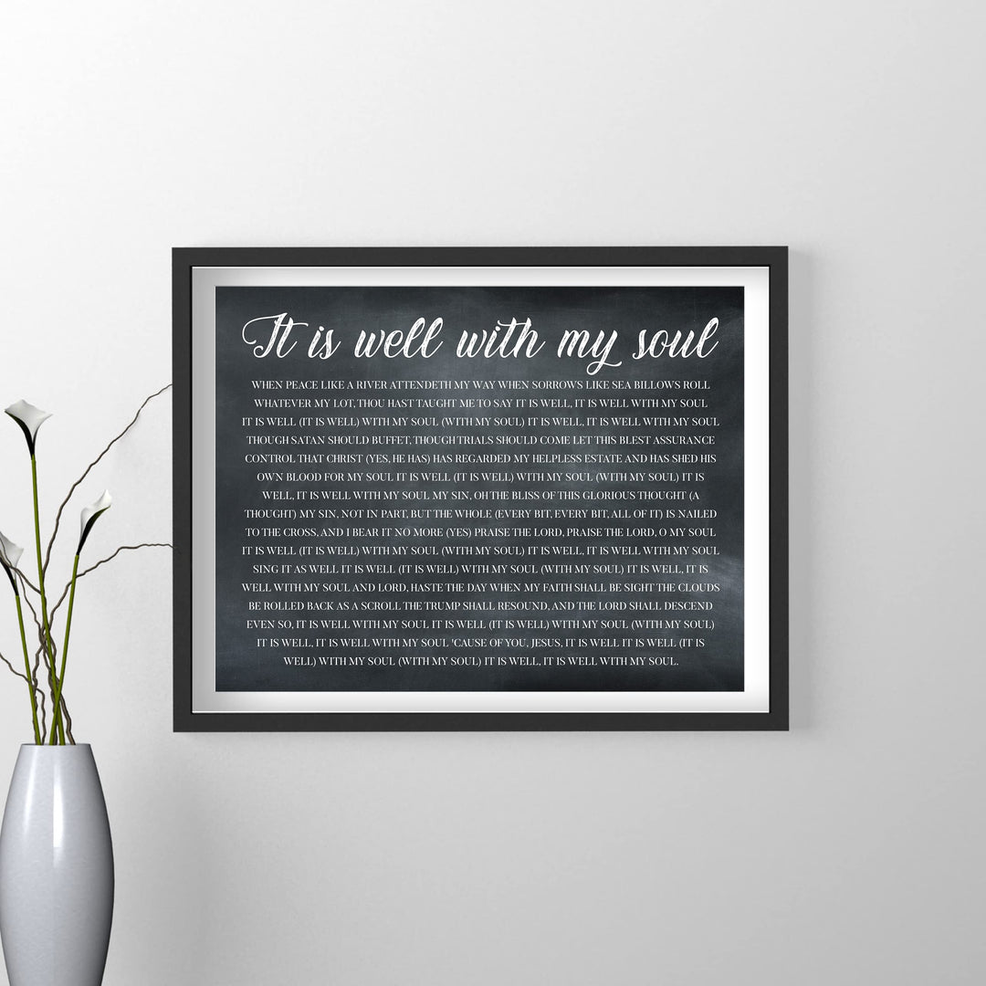 It Is Well With My Soul Christian Hymn Music Wall Art -14 x11" Inspirational Scripture Song Lyrics Word Art Print -Ready to Frame. Classic Hymnal Decoration for Home-Office-Religious Decor &amp; Gifts!