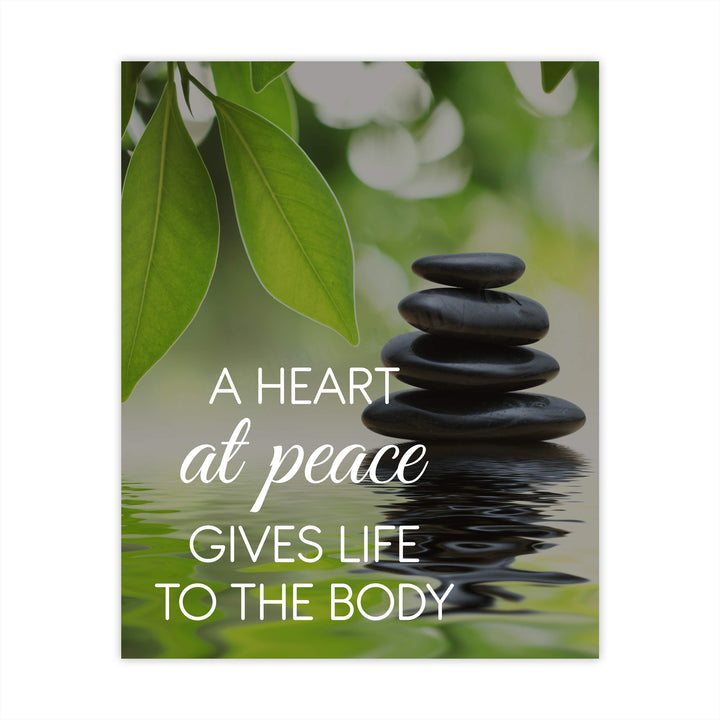 A Heart at Peace Gives Life to the Body Spiritual Quotes Wall Art-8 x 10" Peaceful Waters Photo Print-Ready to Frame. Modern Typographic Design. Home-Office-Yoga Studio-Dorm Decor! Great Zen Gift!