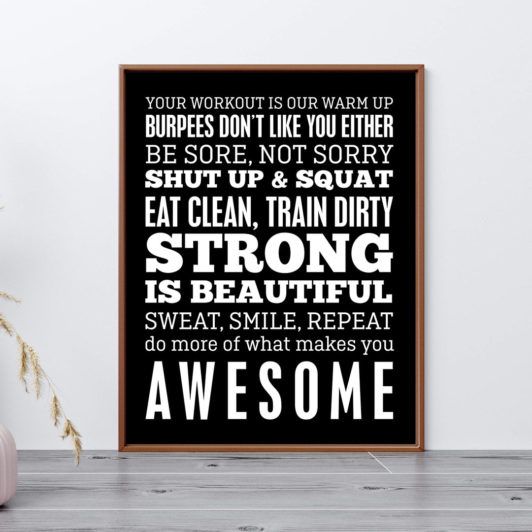 Be Sore, Not Sorry-Sweat, Smile, Repeat-11 x 14" Motivational Exercise Poster Print. Funny Typographic Wall Art Sign- Ready to Frame. Home-Office-Gym-Garage Decor. Great Novelty Gift of Motivation!