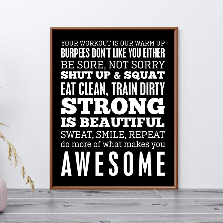 Be Sore, Not Sorry-Sweat, Smile, Repeat-11 x 14" Motivational Exercise Poster Print. Funny Typographic Wall Art Sign- Ready to Frame. Home-Office-Gym-Garage Decor. Great Novelty Gift of Motivation!