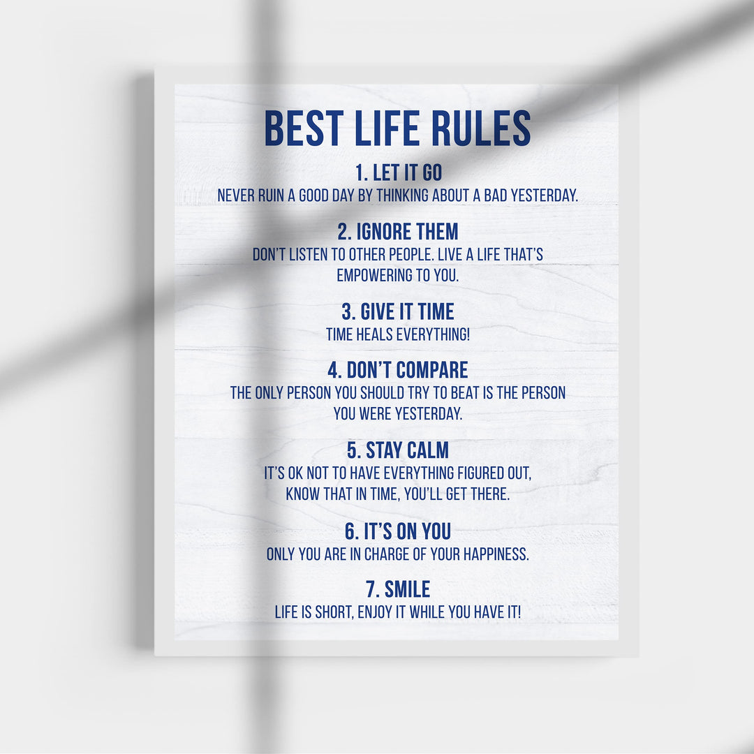 "Best Life Rules" Inspirational Quotes Wall Sign -11 x 14" Motivational Poster Print -Ready to Frame. Modern Typographic Design. Positive Home-Office-Classroom Decor. Great Lessons!