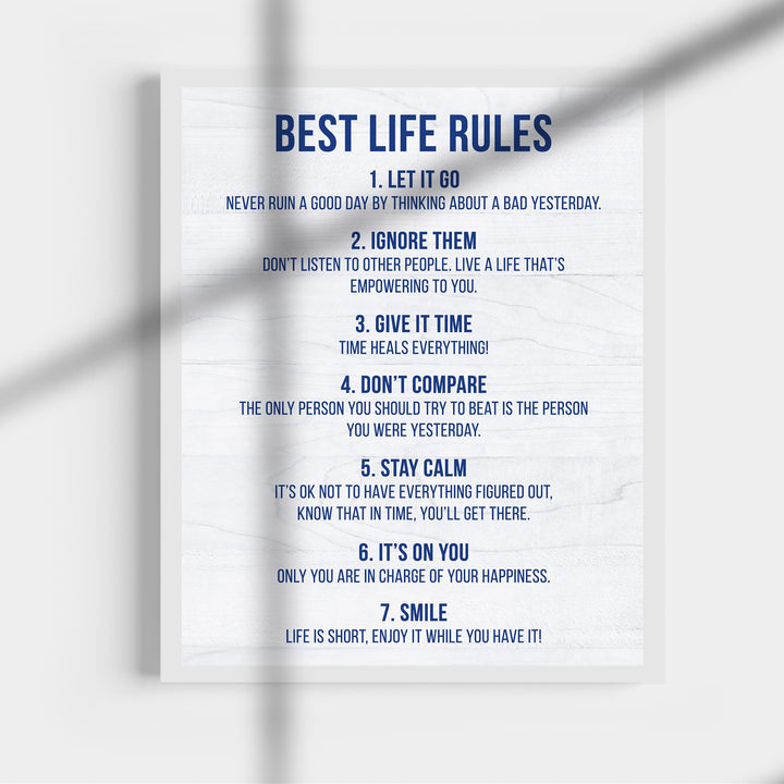 "Best Life Rules" Inspirational Quotes Wall Sign -11 x 14" Motivational Poster Print -Ready to Frame. Modern Typographic Design. Positive Home-Office-Classroom Decor. Great Lessons!