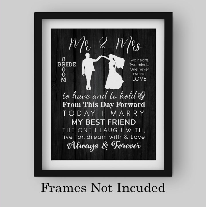"Mr &amp; Mrs - Always &amp; Forever" Wedding Quotes Wall Art Decor -11 x 14" Inspirational Love &amp; Marriage Print-Ready to Frame. Romantic Wedding &amp; Anniversary Gift for Husband, Wife &amp; Newlyweds
