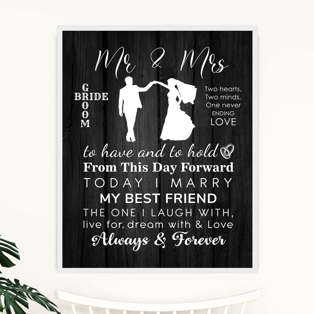 "Mr &amp; Mrs - Always &amp; Forever" Wedding Quotes Wall Art Decor -11 x 14" Inspirational Love &amp; Marriage Print-Ready to Frame. Romantic Wedding &amp; Anniversary Gift for Husband, Wife &amp; Newlyweds
