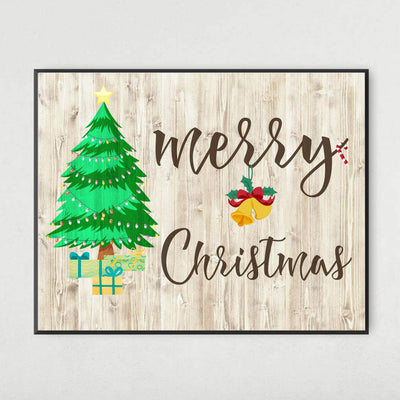 Merry Christmas Rustic Holiday Wall Decor -14 x 11" Festive Winter Art Print with Christmas Tree Image-Ready to Frame. Home-Kitchen-Farmhouse-Welcome Decor. Great Christian Gift! Printed on Paper.