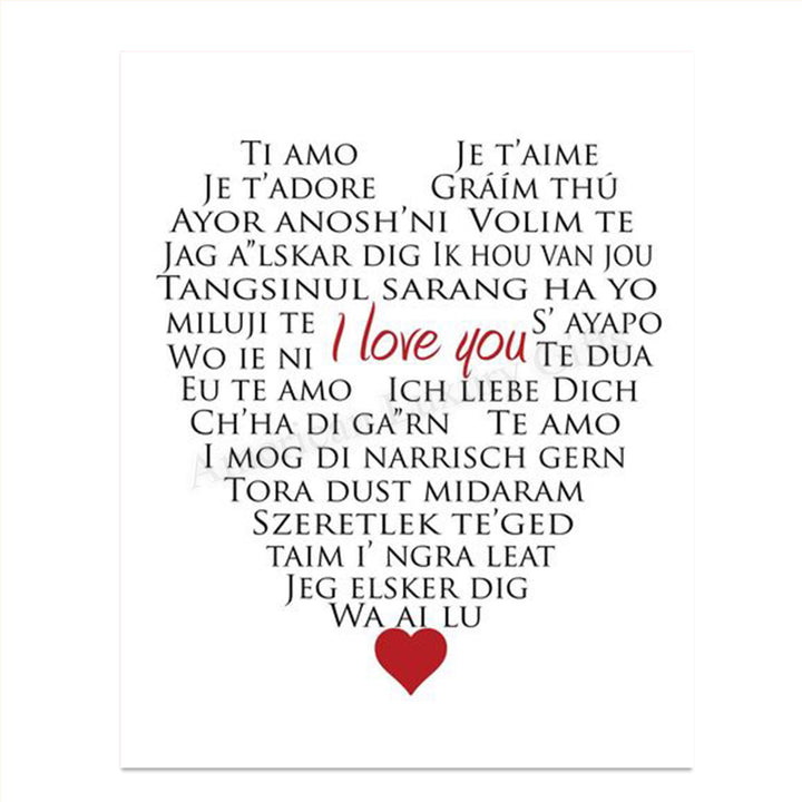 I Love You In Many Languages- Heart Word Art- 8 x10" Wall Art Print- Ready To Frame. Perfect Spouse-Partner Gift. Home Decor- Office Decor. Give a Lasting Gift &amp; Constant Reminder of Your Love.
