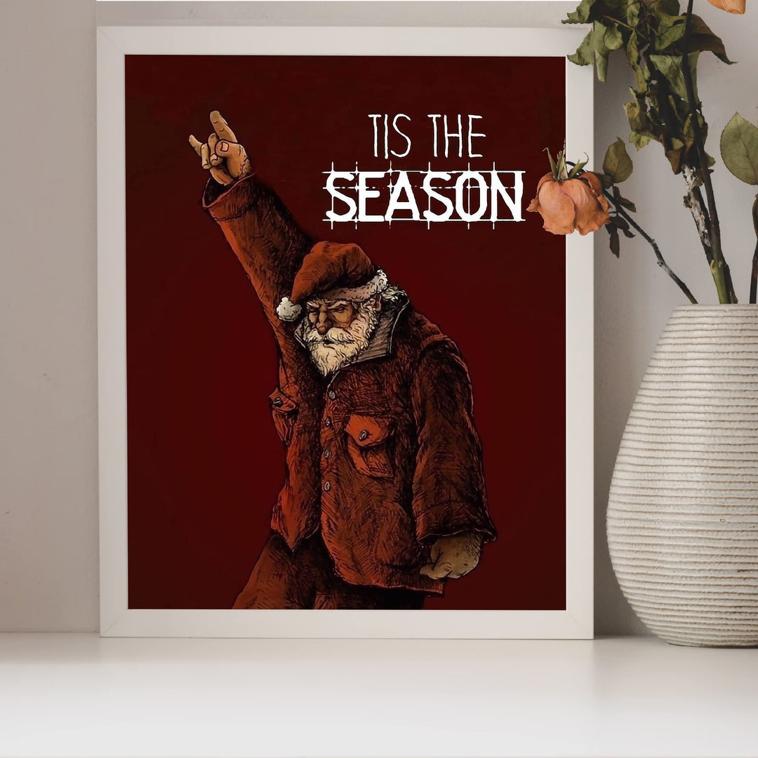 Tis The Season Christmas Santa Wall Decor -8 x 10" Fun Holiday Rock Music Lovers Wall Print -Ready to Frame. Perfect Home-Welcome-Farmhouse-Bar-Cave Decor. Festive Decoration and Great Gift!