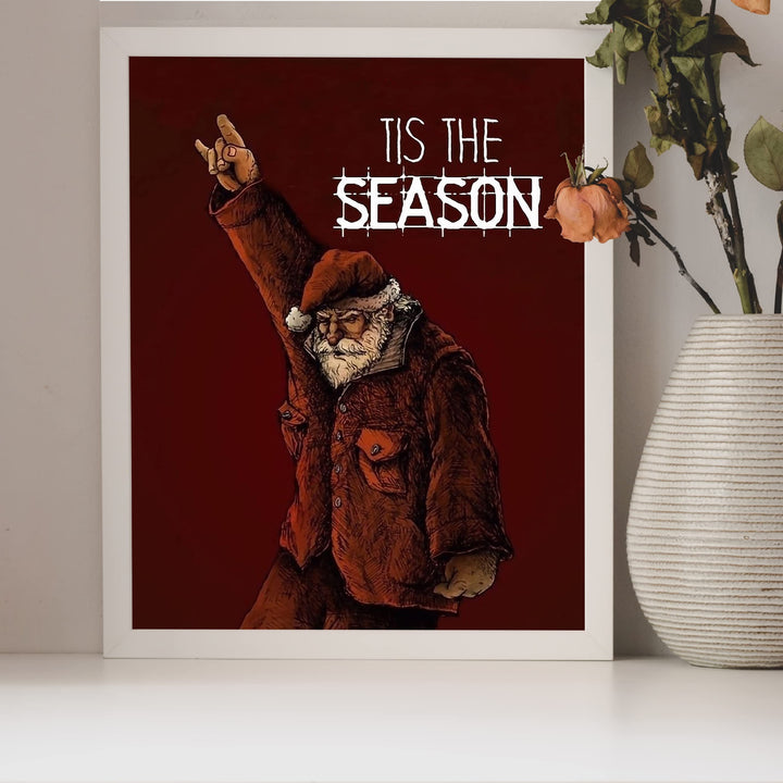 Tis The Season Christmas Santa Wall Decor -8 x 10" Fun Holiday Rock Music Lovers Wall Print -Ready to Frame. Perfect Home-Welcome-Farmhouse-Bar-Cave Decor. Festive Decoration and Great Gift!