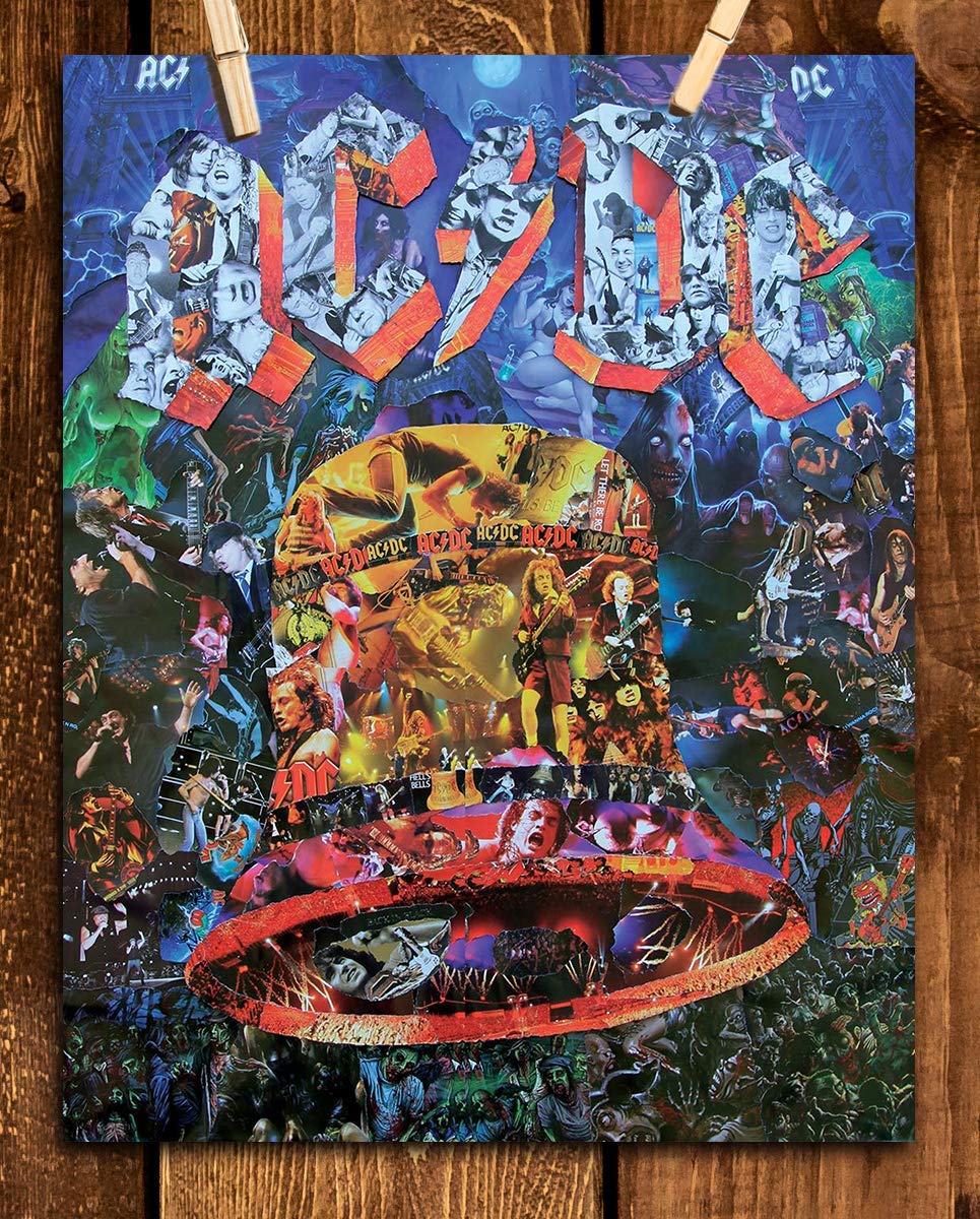 AC DC-"BELL" Music Poster Print- Collage Picture Collection- 8 x 10 Wall Print- Ready To Frame- Famous Rock Band Pictures Poster. Home-Studio-Bar-Dorm-Man Cave Decor. Perfect Gift For All AC/DC Fans.